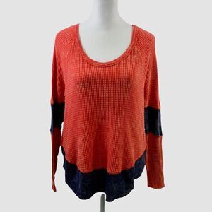 We The Free Orange Fashion Waffle Knit Thermal Top Size XS